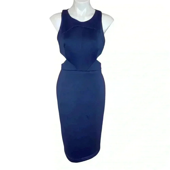 Hunter Bell dark Blue Porter Dress Scuba Cut out Sides Midi Sleeveless s… - Picture 1 of 5